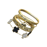 Gold Bangle Clover Stack Bracelet 