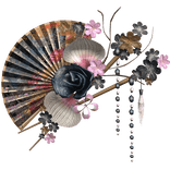 Gold Blue Red Floral Traditional Japanese cute Fan