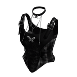 🪽Goth black plaid choker cami top -WS