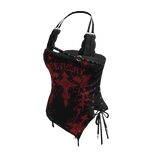 Goth Cross Lace Up Halter Top (Black N Red)