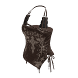 Goth Cross Lace Up Halter Top (Brown)