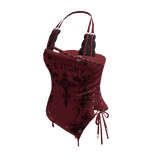 Goth Cross Lace Up Halter Top (Burgundy)