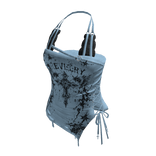 Goth Cross Lace Up Halter Top (Light Blue)