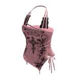 Goth Cross Lace Up Halter Top (Pink)