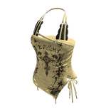 Goth Cross Lace Up Halter Top (Yellow)