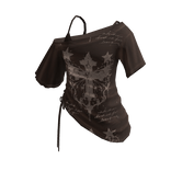 Goth Cross Print Wrap Crop Top (Brown)