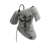 Goth Cross Print Wrap Crop Top (Gray)