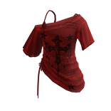 Goth Cross Print Wrap Crop Top (Red)