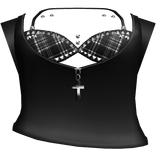 goth emo stud pierced cross plaid black top