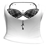goth emo stud pierced cross plaid white top