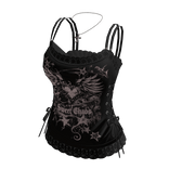 Goth Graphic Halter Crop Top (Black)