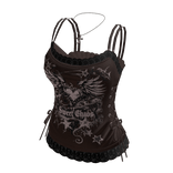 Goth Graphic Halter Crop Top (Brown)