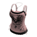 Goth Graphic Halter Crop Top (Pink)