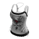 Goth Graphic Halter Crop Top (White)
