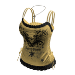 Goth Graphic Halter Crop Top (Yellow)