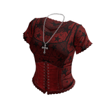 Goth Star Corset Top w/ Cross (Red)