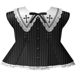 gothic cross doll victorian striped dress in black