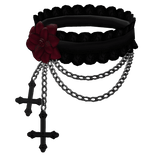 gothic ruffle choker w flower & cross black