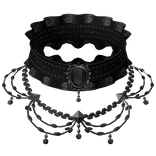 gothic ruffle choker w gem + necklace 3.0 black