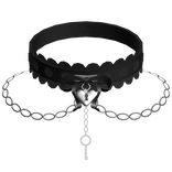 Gothic Ruffle Choker w Heart Lock + Key Black