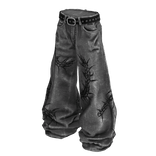 Gray Gothic Centipede Distressed Denim