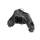 Gray Y2K Off-Shoulder Cropped Jersey