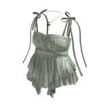 Plaid Peplum Top with Bow Straps (Green)