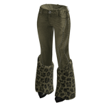 Leopard Cuff Flared Jeans (Green)