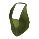 Green Olive Halter Party Tank Crop Top