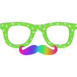 ♡ green polka dot glasses w rainbow mustache