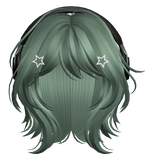 Green Short Wolf Cut Hair with Headphones