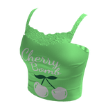 Green White Cherry Crop Top Shirt