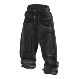 Grey Baggy Washed Grunge Double Waist Jeans