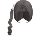 ♡ grey brown side ponytail with bangs and pink bow