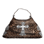 GREY CHROME HEART LEOPARD PATCH BAG