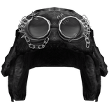Grunge Black Plaid Ushanka With Grey Goggles