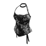 Grunge Graphic Halter Top w/ Straps (Black/White)