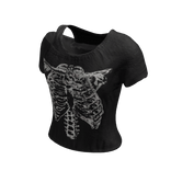 Grunge Ribcage Printed Emo Off Shoulder Shirt