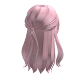 Half up half down hair w/ bangs in pink