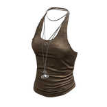 Halter + Layered Necklace (Brown)