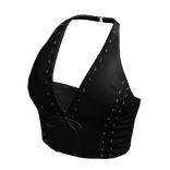 Halter Neck Top Black Leather Hem Knot Tee Shirt