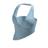 Halter Neck Top Blue Hem Baddie Knot Tee Shirt Y2K