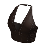 Halter Neck Top Brown Leather Hem Knot Tee Shirt