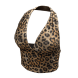Halter Neck Top Leopard Hem Baddie Knot Tee Shirt
