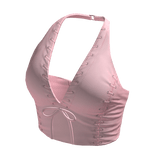 Halter Neck Top Pink Leather Hem Knot Tee Shirt