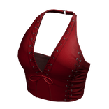 Halter Neck Top Red Leather Hem Knot Tee Shirt Y2K
