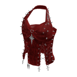Halter Top with Stars and Front Tie (Red)