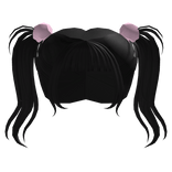 high pigtails with pom poms in black
