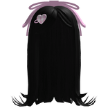 Hime Black Long Straight Wispy Hair + Bow & Heart