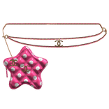 Hot Pink Polka Cstar Quilted Waist Bag Gold